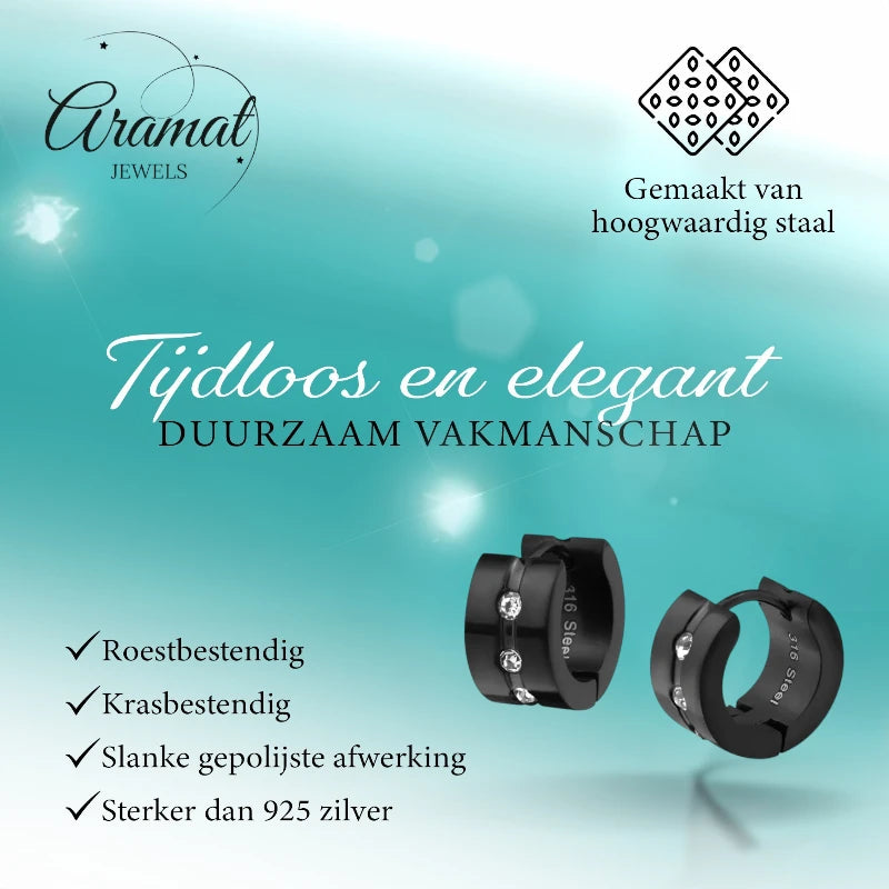 Earrings – Steel Huggies Zirconia Black (13mm)