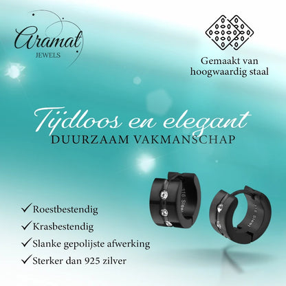 Earrings – Steel Huggies Zirconia Black (13mm)