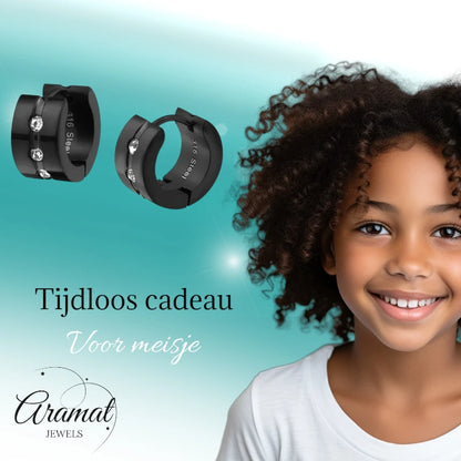 Earrings – Steel Huggies Zirconia Black (13mm)