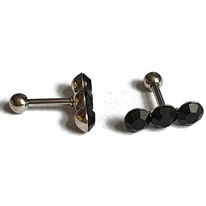 Een paar zwart met zilveren oorbellen