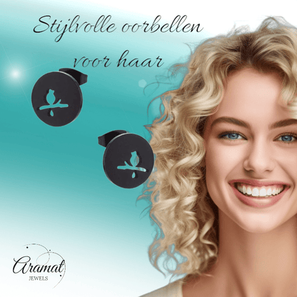 Zwarte Vogel Oorbellen RVS – 12mm – Dierenoorbellen voor Vrouwen - oor4210 - Oorbellen kopen# - 12mm - alles - cadeau