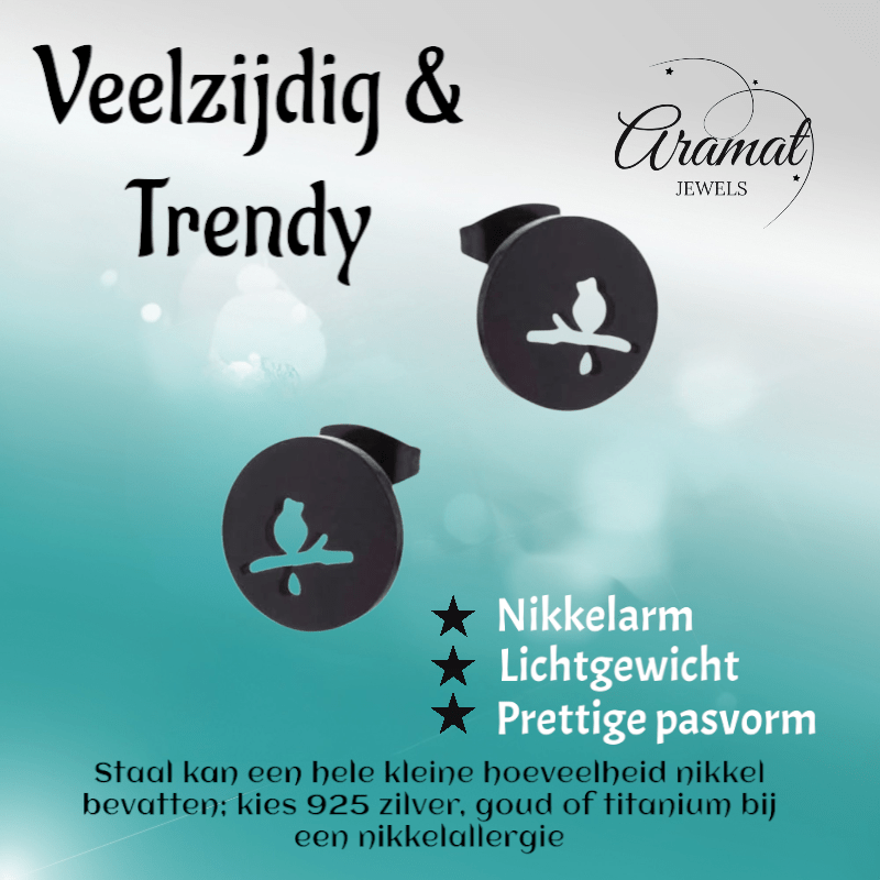 Zwarte Vogel Oorbellen RVS – 12mm – Dierenoorbellen voor Vrouwen - oor4210 - Oorbellen kopen# - 12mm - alles - cadeau