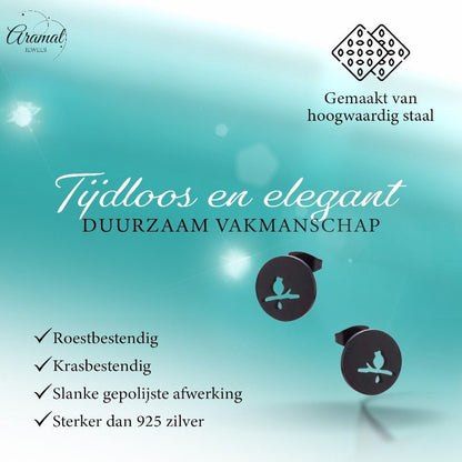 Zwarte Vogel Oorbellen RVS – 12mm – Dierenoorbellen voor Vrouwen - oor4210 - Oorbellen kopen# - 12mm - alles - cadeau