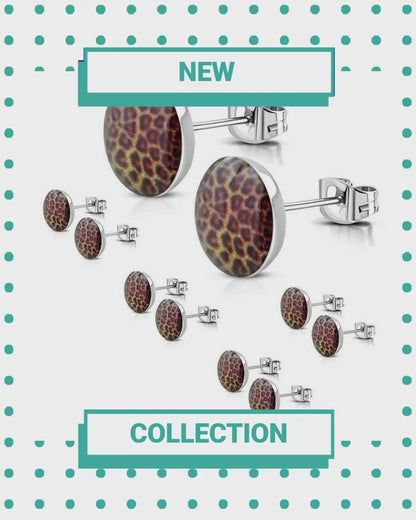 Stainless Steel Panther Earrings Animal Print 10mm - Leopard Stud Earrings