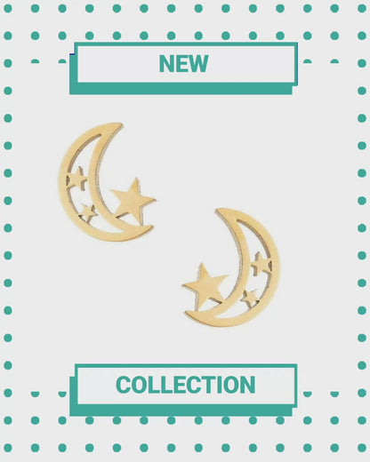 Stainless Steel Earrings Moon and Star 10mm - Celestial Stud Earrings