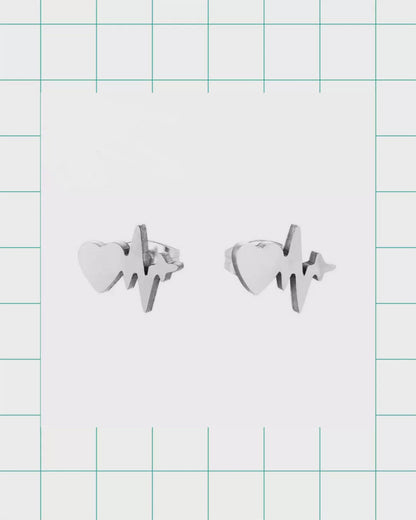 Stainless Steel Heartbeat Earrings Heartbeat 11x5mm - ECG Stud Earrings