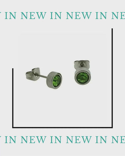 Stainless Steel Light Green Crystal Earrings 6mm - Green Zirconia Studs