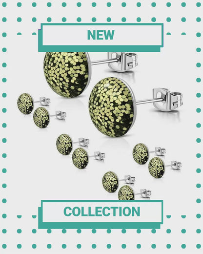 Stainless Steel Glitter Earrings 8mm Various Colors - Sparkling Stud Earrings