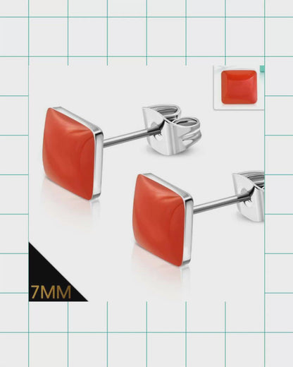 Square Orange Earrings in Stainless Steel