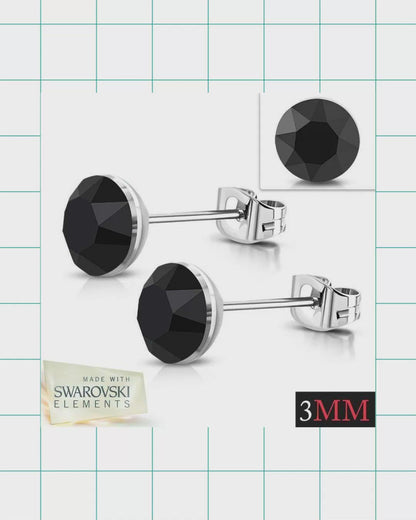 Black Crystal Earrings Stainless Steel - 3mm