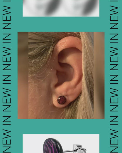 Round Zebra Print Earrings - 7mm Purple/Black 