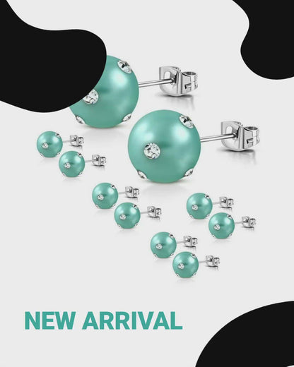 Steel pearl earrings with small stones