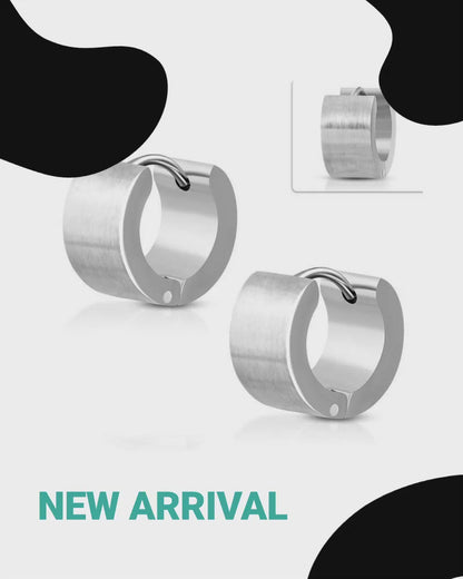 Stainless Steel Wide Earrings Silver Color 14x7mm - Thick Hoop Earrings