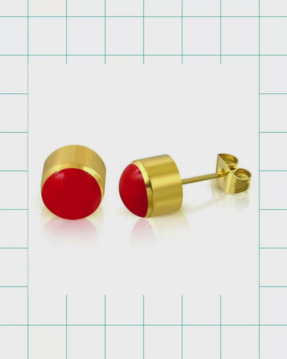 Boucles d'oreilles en émail rouge avec acier doré 4 mm