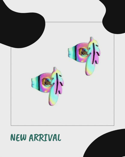 Stainless Steel Feather Earrings Various Colors 10-15mm - Feather Stud Earrings