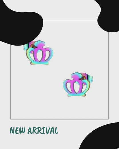 Colorful Stainless Steel Crown Earrings – Multicolor (9mm) 